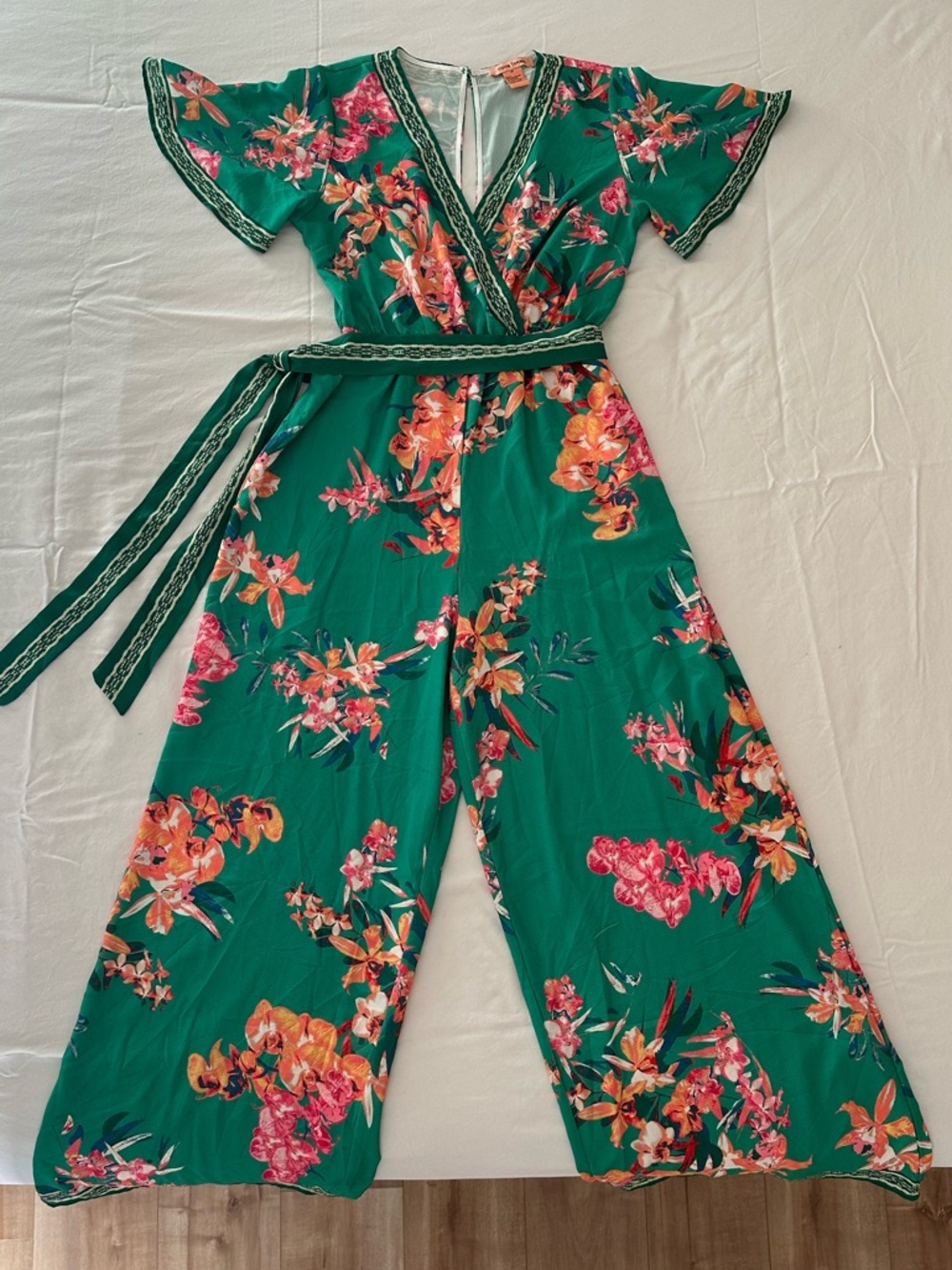 Flying Tomato Green Floral Wide-Leg Wrap Jumpsuit - Picture 3 of 8